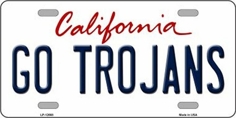 NCAA Go Trojans License Plate Metal Sign Football So Cal New USC Auto Pac 10